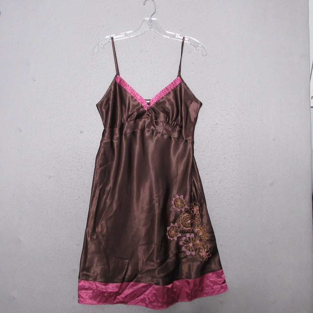 Vintage‎ C&A Lingerie Dress Cami Brown Floral Babydoll Fairy Grunge Satin Y2K